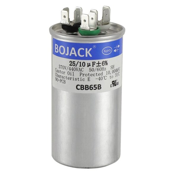 BOJACK 25+10 uF ±6% 25/10 MFD 370/440 VAC CBB65B Dual - Picture 1 of 4